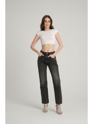 Sumain Design Bürümcük Desenli Beyaz  Crop Top M