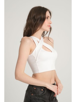 Sumain Design Çapraz Askılı Beyaz Crop Top Xs