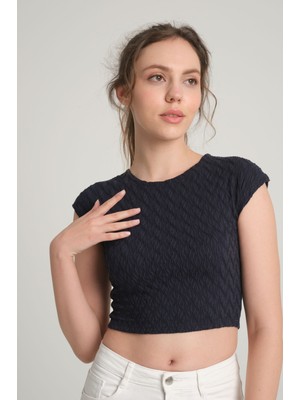 Sumain Design Bürümcük Desenli Kobalt Crop Top Xs