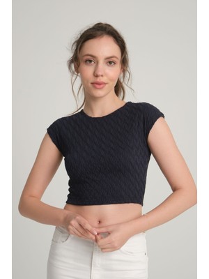 Sumain Design Bürümcük Desenli Kobalt Crop Top Xs