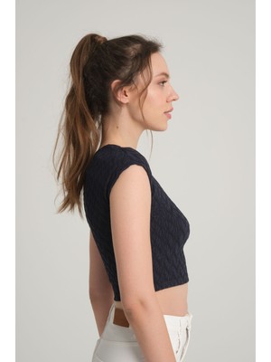 Sumain Design Bürümcük Desenli Kobalt Crop Top Xs