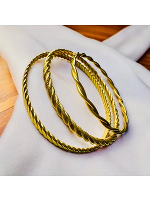 Parlanda Accessories Çelik Ajda Bilezik 3’lü Burma Takım Gold Renk