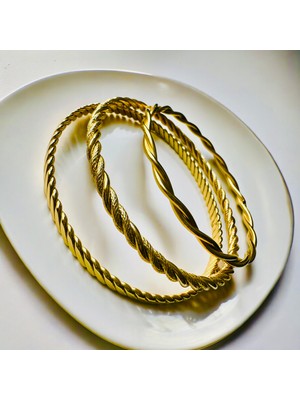 Parlanda Accessories Çelik Ajda Bilezik 3’lü Burma Takım Gold Renk