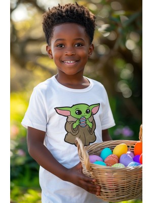Fuddy Moda Baby Yoda Baskılı Çocuk Tişört, Unisex Star Wars Baskılı Bebek T-Shirt