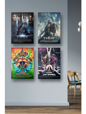 NOKEM 4lü Set Thor Posterleri & Setli Thor Afişleri Posterleri & Marvel Posterleri Mlknkm1