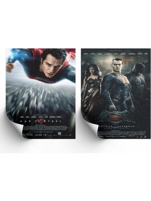 NOKEM 2li Set Man Of Steel Ve Batman V Superman Poster & Superman Batman Afişleri Poster Dcknkm1