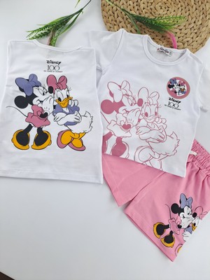 Bonboner Kids Kız Çocuk Şort Tişort Ikili Takım Minnie Mouse Baskılı Sırt ve Göğüs Baskılı