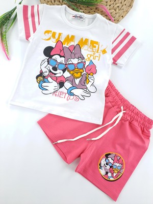 Bonboner Kids Kız Çocuk Şort Tişort Ikili Takım Minnie Mouse Baskılı Pembe Renk