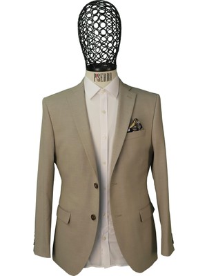 Piserro Slim Fit Yünlü Klasik Desenli Bej Rengi Yün Ceket