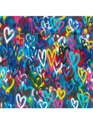 Jeronkarji Grafiti Kentsel Renkli Şehir Duvarı Kaotik Kalpler Gökkuşağı Aşk Tablo Ahşap Poster Dekoratif