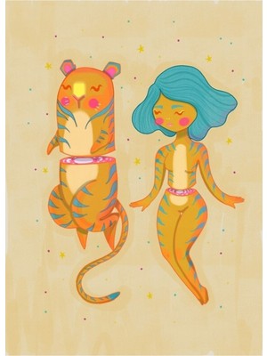 Jeronkarji Tatlı ve Kaplan Tablo Ahşap Poster Dekoratif