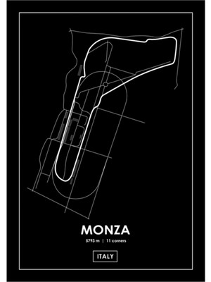 Jeronkarji Monza - Italya Güzergah Haritası Beyaz Tablo Ahşap Poster Dekoratif