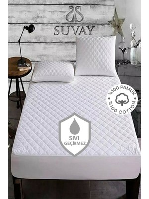 Suvay Kapitone Fitted Su Sıvı Geçirmez Alez Çarşaf 160 x 200 Çift Kişilik Kapitoneli Pamuklu Yatak Alezi