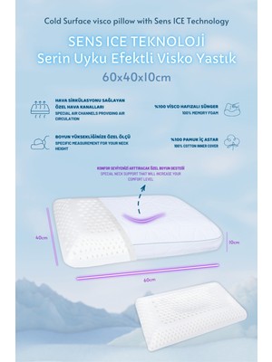 Viscotex Sens Ice Teknoloji Serin Uyku Efektli Visco Yastık Medium 60X40X13 cm