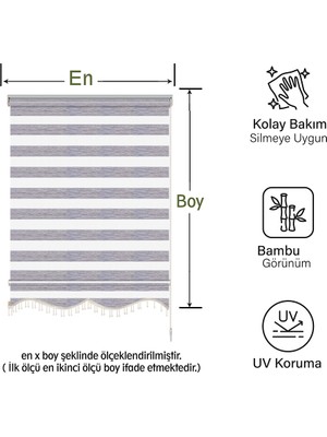 Mekstor Soft Bamboo Gri Beyaz Kırçıllı Zebra Perde ( Etek Boncuklu )