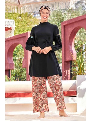 Remsa Mayo Likralı Tam Kapalı Tesettür Mayo Bol Paça Beyda 4515 Siyah