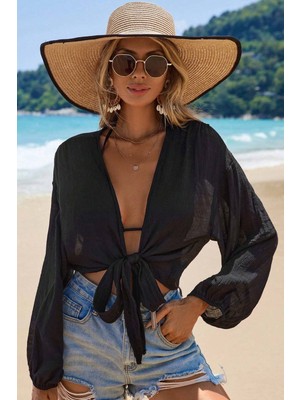 Angelsin Önden Bağlamalı Salaş Gömlek Pareo Crop Bluz