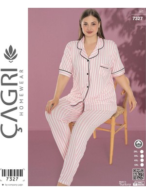 Çağrı Kadın Battal Kısa Kol Boydan Düğmeli Pijama Takımı