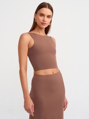 Dilvin 30673 Sırtı Açık Crop Top-Sütlü K.