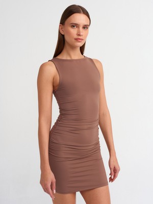 Dilvin 91111 Büzgülü Mini Elbise-S.kahve