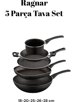 Bayev Ragnar 5 Parça Tava Seti  5 Li Çeyiz Tava Set Wok Grill Krep Sahan ve Sosluk Kaçerola
