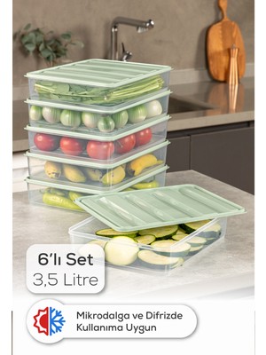 Vienev 6’li 3,5 Litre Buzdolabı Dondurucu Organizer Mikrodalga ve Difrize Uygun Saklama Kabı Mint