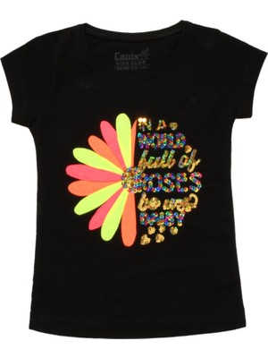 Canix Kids Renkli Roses Baskılı Tshirt Siyah