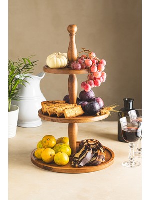 Goodwood 3 Katlı Ahşap Kek Pasta Sunumluk Standı, Estetik Servis Tabağı, Kayın Ağacından Üretilmiş