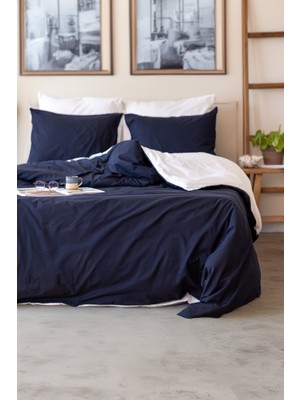 Ely Parker Kolay Ütü Battal Boy Nevresim Takımı (200X200 Lacivert Lastikli Çarşaf+Yorgan Kılıfı+Y.kılıfı)