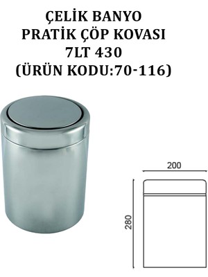 Çelik Banyo Pratik Çöp Kovası 7 Lt 430 (Model No: 70-116)