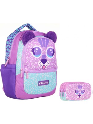 Kaukko Sevimli Aslan Mor Okul Sırt Çantası ve Kalemlik Seti - Kız Çocuk