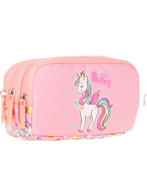 Kaukko Üç Bölmeli Unicorn Pembe Kız Çocuk Kalem Çantası