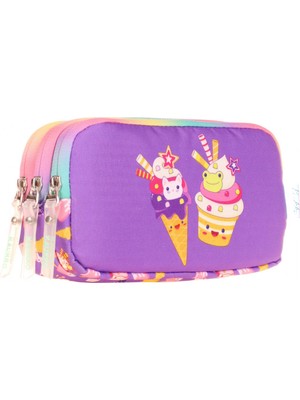 Kaukko Üç Bölmeli Dondurma Mor Kız Çocuk Kalem Çantası