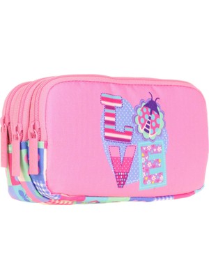 Kaukko Üç Bölmeli Çok Renkli Love Kız Çocuk Kalem Çantası