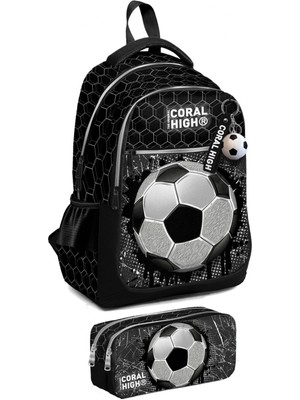 Coral High Ilkokul Sırt Çantası ve Kalemlik Seti - Erkek Çocuk - Siyah Futbol
