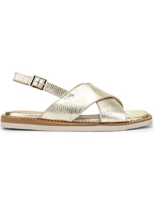 Tamer Tanca Kadın  Deri Gold Düz Sandalet 878 Tnc-2 Bn Sndlt Y24 Gold Dr