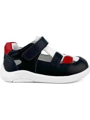 Cici Bebe Deri Lacivert Beyaz Kırmızı Erkek Bebek Ilk Adım Sandalet