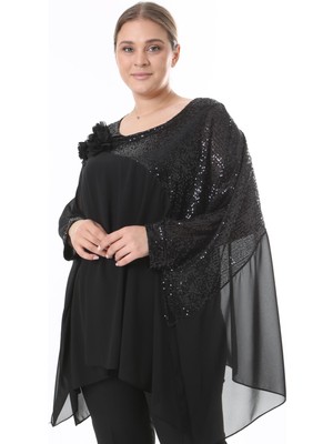 Ladies First Büyük Beden 3917 Siyah Bluz Ikili Takım