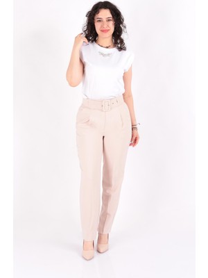 Tülin 24K-79700 Kadın Beli Kemerli Pileli Pantolon Ss