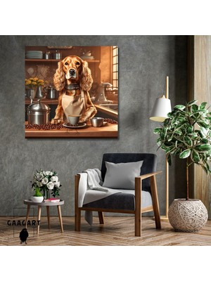 Kare Kanvas Kahve Köşesi Cafe Tablosu Barista Cocker Spaniel