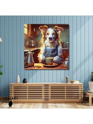 Gaagart Kare Kanvas Kahve Köşesi Cafe Tablosu Barista Border Collie