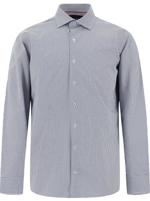 Kiğılı Uzun Kol Slim Fit Dar Kesim Desenli Pamuk Gömlek