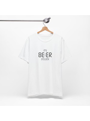 Bs Moda Bira Zamanı Baskılı Beyaz Basic Tshirt