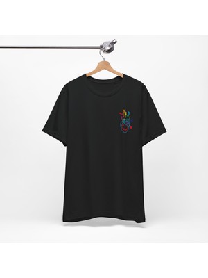 Bs Moda Çiçekli Kalp Baskılı Basic Tshirt