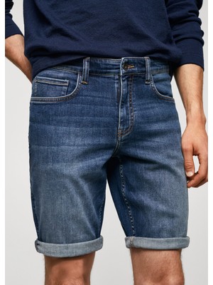 Mango Man Dar Kesim Denim Bermuda Şort