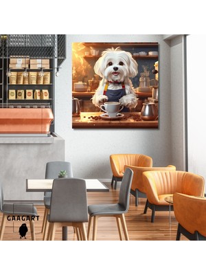 Gaagart Kare Kanvas Kahve Köşesi Cafe Tablosu Barista Maltese Köpek