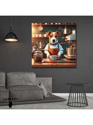 Gaagart Kare Kanvas Kahve Köşesi Cafe Tablosu Barista  Jack Russell
