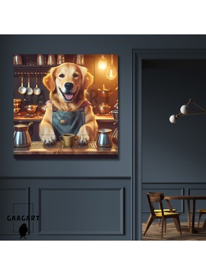 Kare Kanvas Kahve Köşesi Cafe Tablosu Barista Golden Köpek
