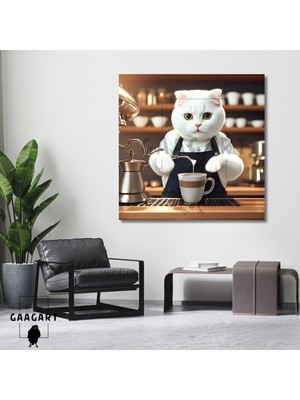 Kare Kanvas Kahve Köşesi Cafe Tablosu Barista Beyaz Scottish