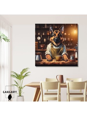 Kare Kanvas Kahve Köşesi Cafe Tablosu Barista Alman Kurdu